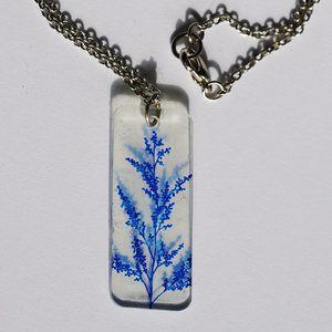 Handmade Handdrawn Blue Flower Pendant